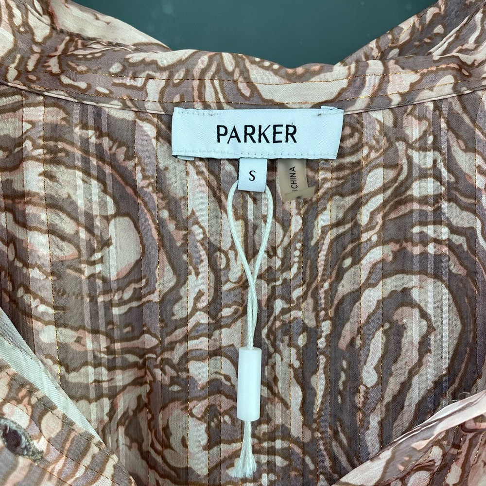 New Parker Sheer Abstract Swirl Button Down Blouse Size Small Metallic Gold - Picture 2 of 6